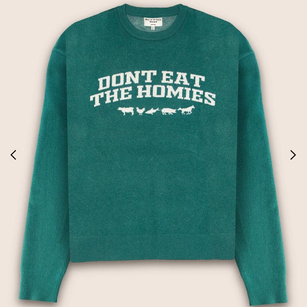 RARE Don't Eat the Homies Campus Knit Sweater, Green, Size Small (Unisex)